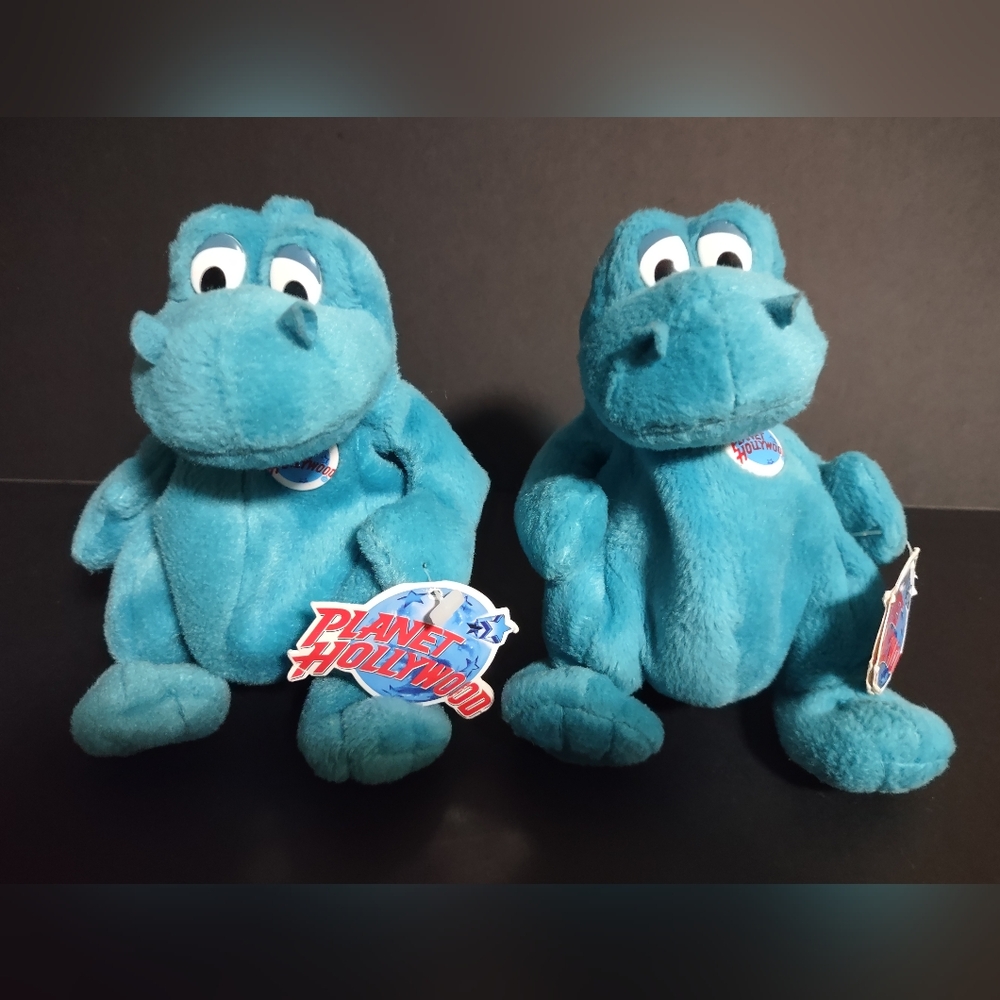 2 Vintage 1997 Planet Hollywood Beanbag Plush Bubba Teal Dragon Beanie Toys 7"